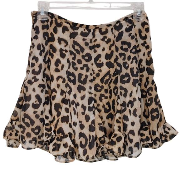 Dress Form Leopard Print Chiffon Mini Skirt Ruffle Hem Brown Womens Size Small - Picture 3 of 9